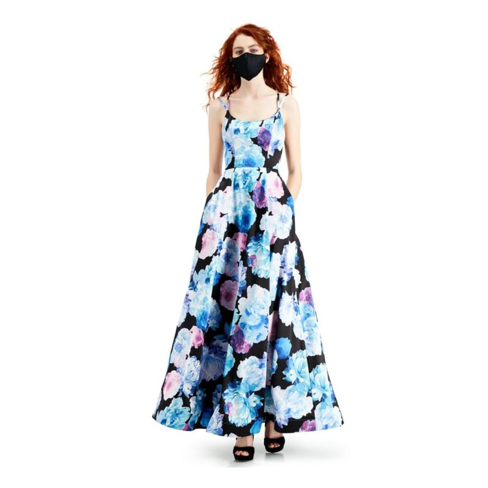CRYSTAL DOLLS Womens Fit + Flare Maxi Dress Black Spaghetti Strap Gown Juniors 1